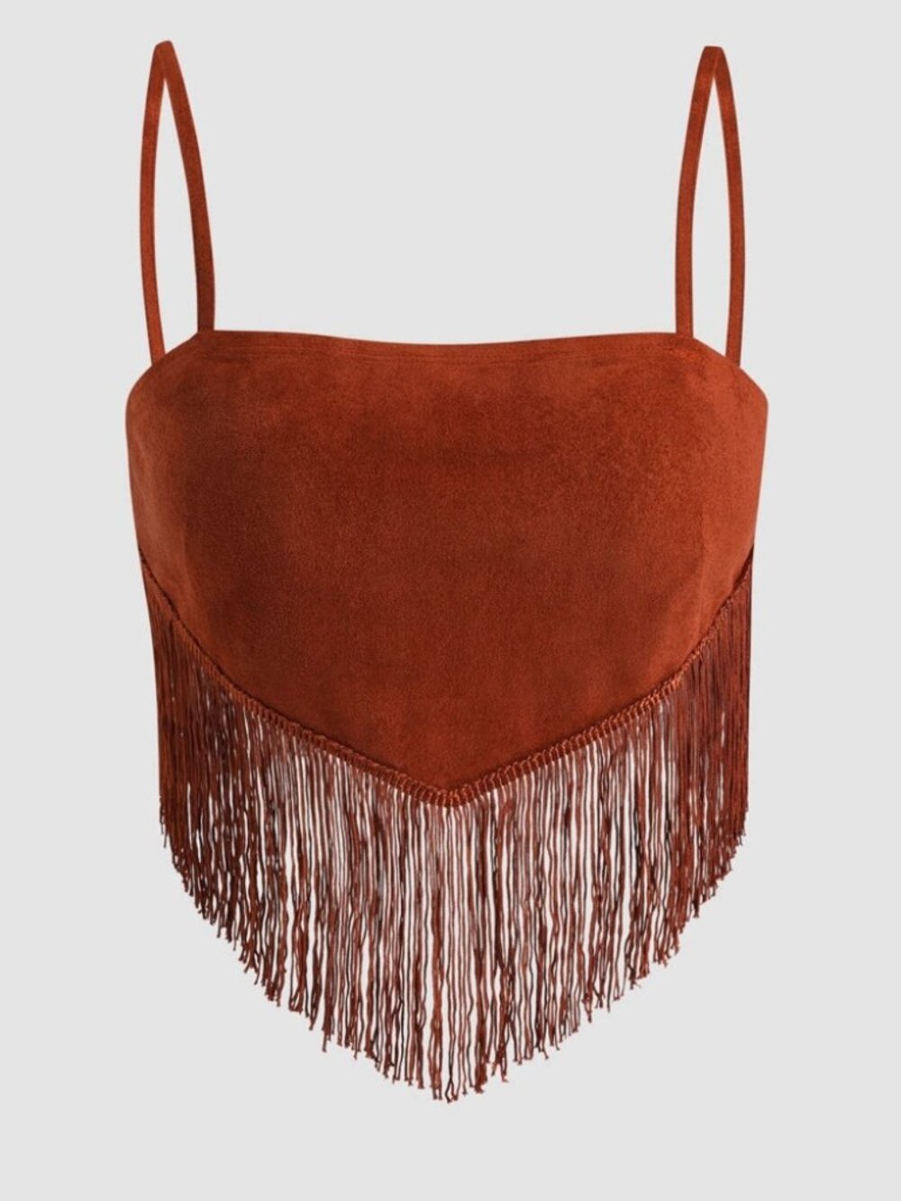 Cider Tassel Cami Top Brown Faux Suede Size M